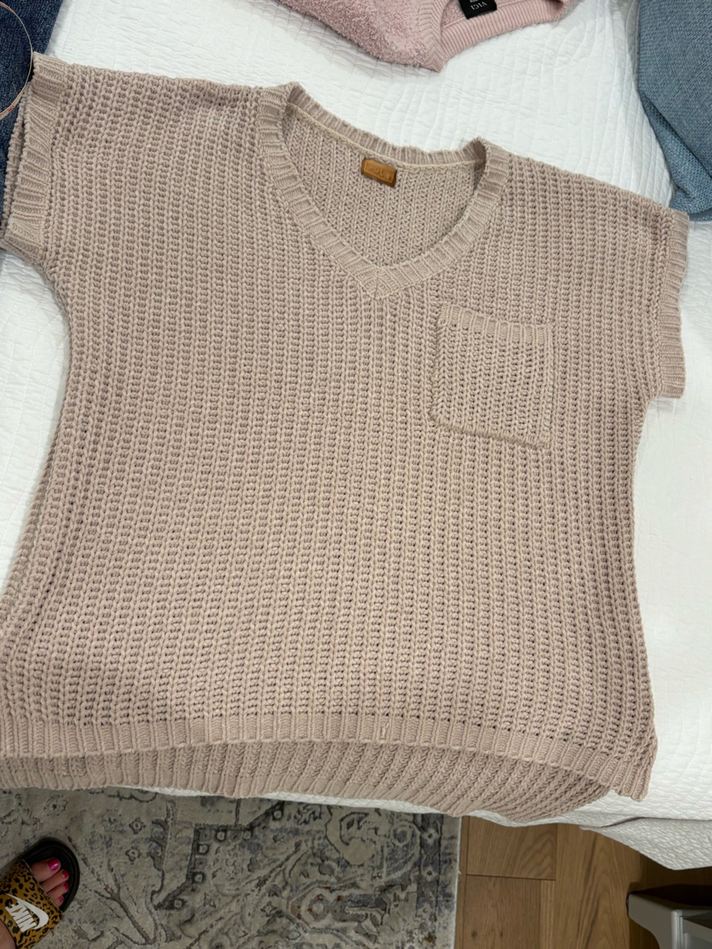 2/$20! Plush Knit V-Neck Top in Light Beige - Picture 8 of 8